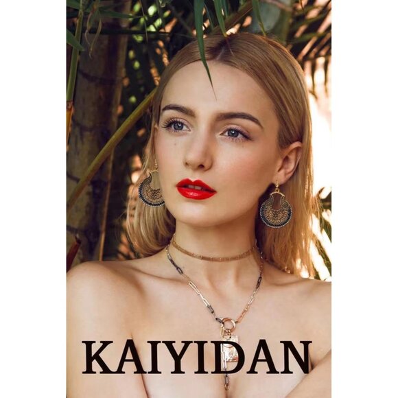 Round Hoop Bronze Boho Dangle Statement Vintage Dainty Earring for Women - Picture 6 of 9